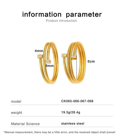 Casual Minimalist Commute Circle Round 304 Stainless Steel 18K Gold Plated Rhinestones Bangle In Bulk