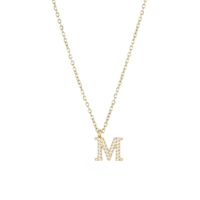 Minimalist Letter 304 Stainless Steel Zircon 16K Gold Plated White Gold Plated Plating Inlay Pendant Necklace