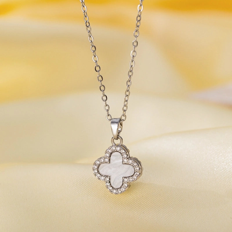 Titanium Steel Copper Plating Heart Shape Flower Bow Knot Pendant Necklace