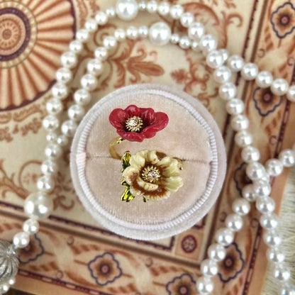 Copper Inlay Flower Pearl Rings
