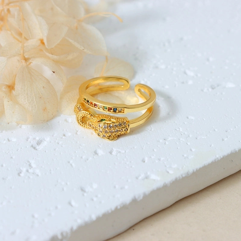 Sweet Round Copper Plating Inlay Rhinestones 18k Gold Plated Open Rings