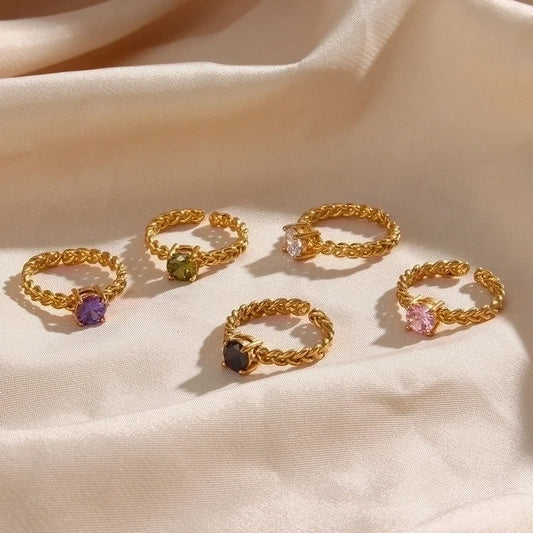 Glam Geometric 304 Stainless Steel Zircon 18K Gold Plated Inlay Open Ring