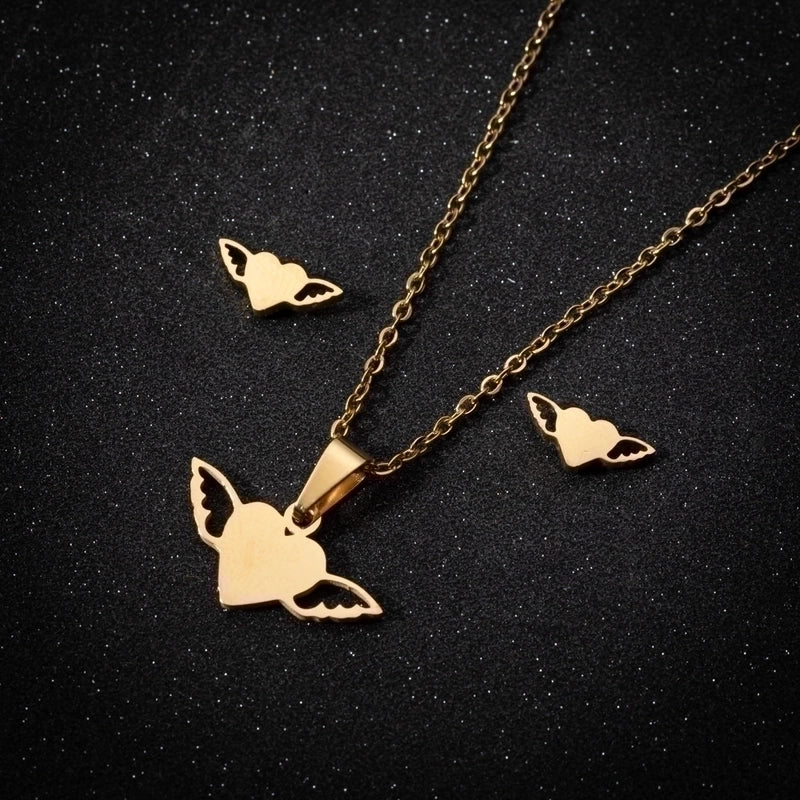 Fashion Heart Shape 201 Stainless Steel 18K Gold Plated Plating Earrings Necklace