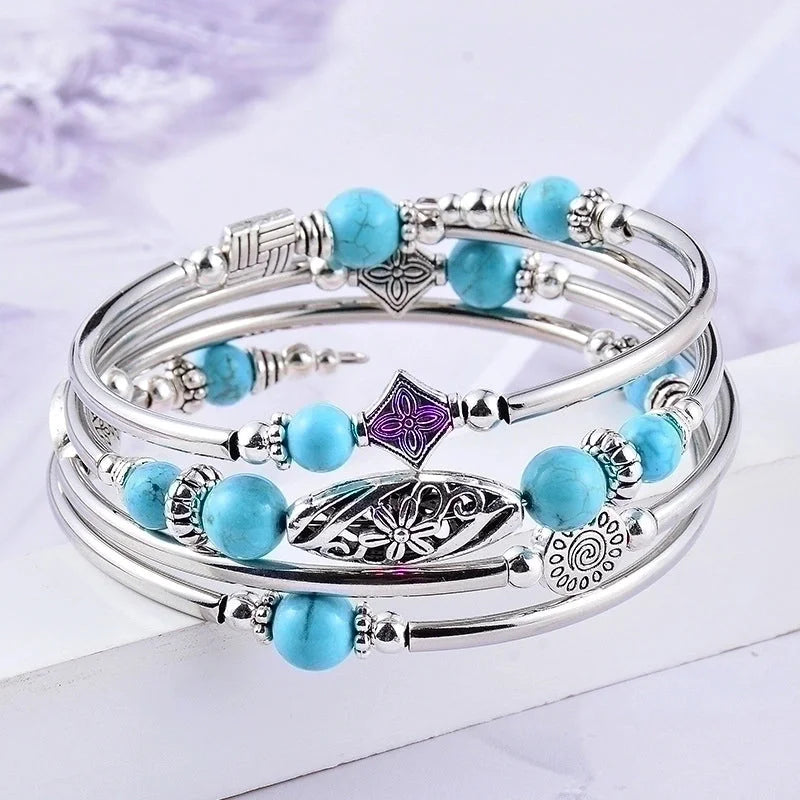 Retro Flower Natural Stone Handmade Bracelets 1 Piece