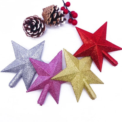 Christmas Tree Top Star 12/15/20/25/30cm Three-dimensional Blow Molded Five-pointed Star Multi-specification Christmas Tree Gold Powder Five Stars
