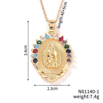 Vintage Style Classic Style Geometric Round Virgin Mary 304 Stainless Steel Copper Zircon K Gold Plated Inlay Pendant Necklace