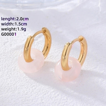 2 Pieces Retro Minimalist Round Plating 304 Stainless Steel Natural Stone Gold Plated Earrings
