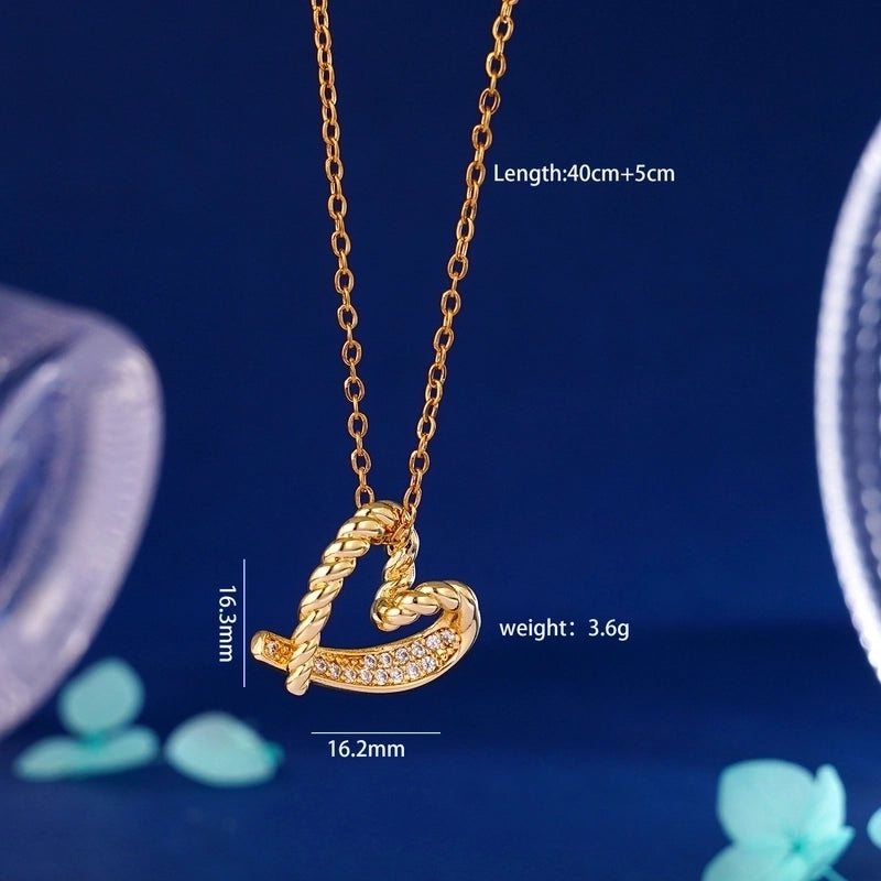 304 Stainless Steel Copper Inlay Heart Shape Zircon Pendant Necklace