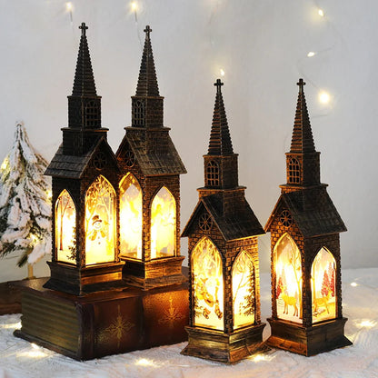 2 Pieces Christmas Decoration Church Style Light Emitting Cartoon Ornaments Atmosphere Night Light Plastic Candle Light Ornaments