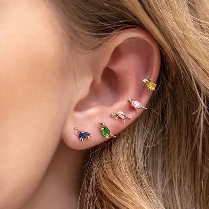 1 Pair Casual Dinosaur Copper Metal Inlay Zircon Ear Studs