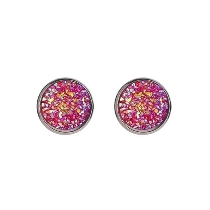 Minimalist Round Stainless Steel Artificial Gemstones Silver Plated Earrings Ear Studs