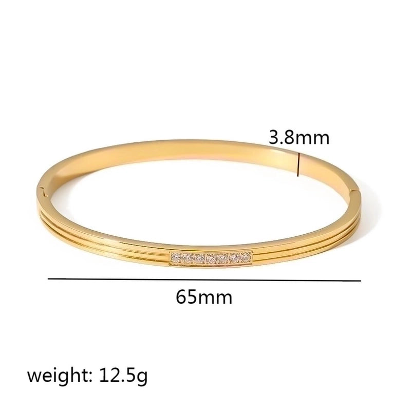 Minimalist Rectangle Stainless Steel Polishing Plating Inlay Zircon 18k Gold Plated Bangle