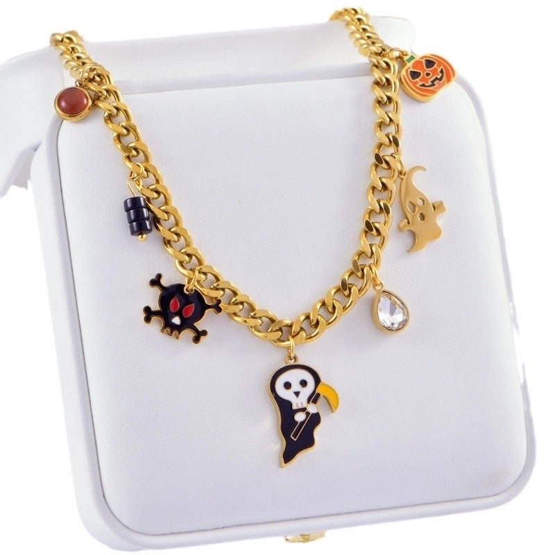 Minimalist Classic Style Pumpkin Skull Titanium Steel Plating Bracelets Earrings Necklace