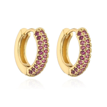 Fashion Round Copper Inlay Zircon Hoop Earrings 1 Pair