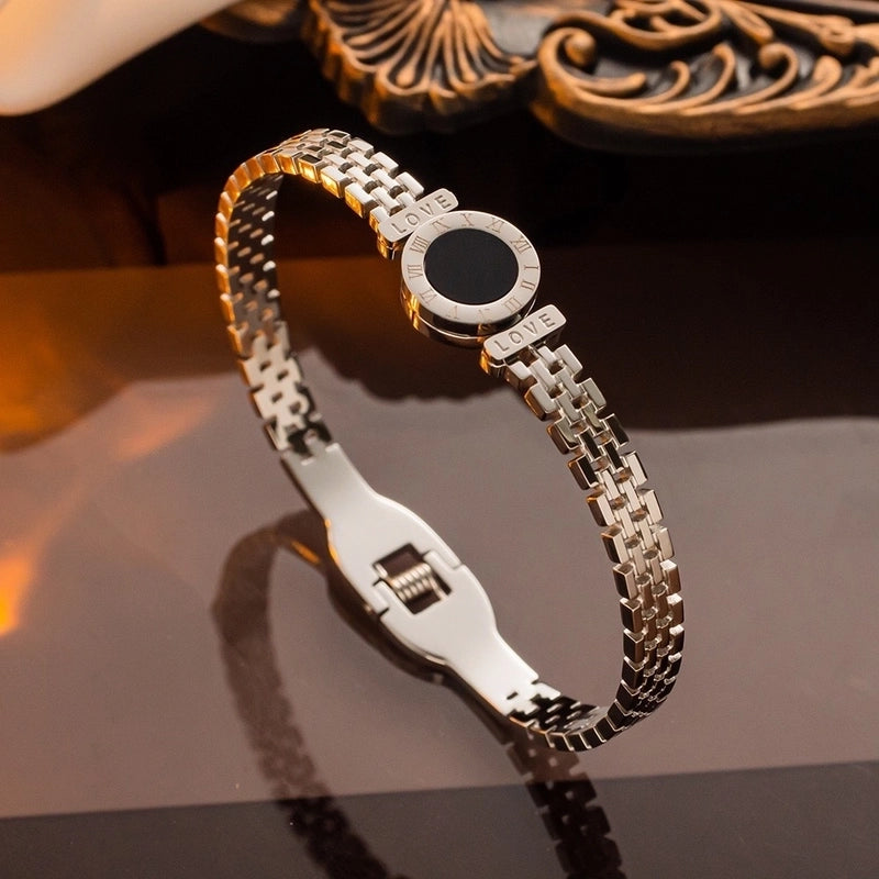 Casual Elegant Streetwear Roman Numeral Titanium Steel 18K Gold Plated Bangle In Bulk