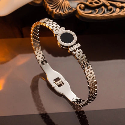 Casual Elegant Streetwear Roman Numeral Titanium Steel 18K Gold Plated Bangle In Bulk