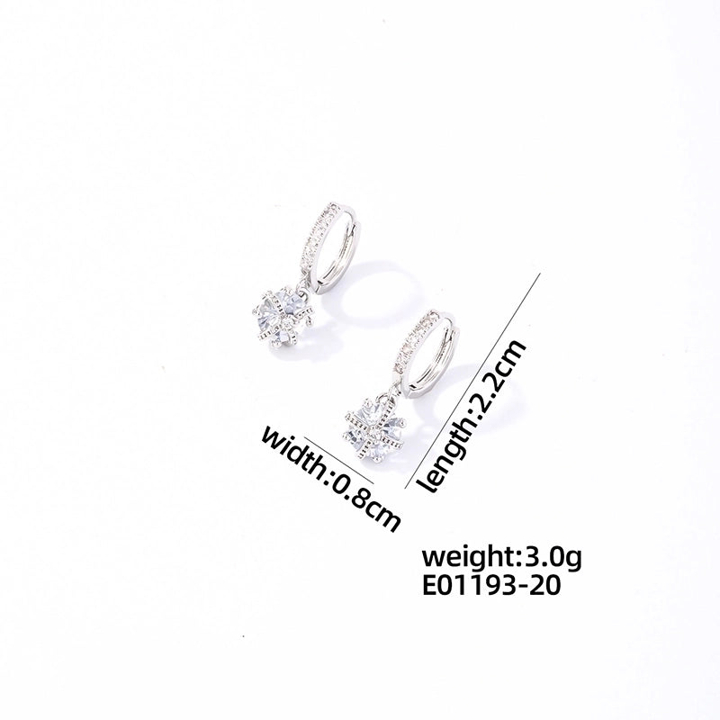 1 Pair Casual Sweet Korean Style Water Droplets Heart Shape Flower Plating Inlay 304 Stainless Steel Zircon Rhodium Plated Drop Earrings