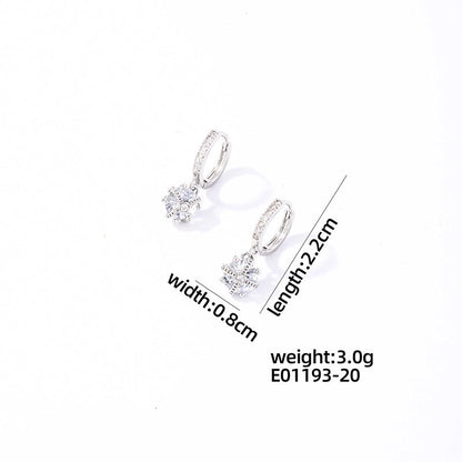 1 Pair Casual Sweet Korean Style Water Droplets Heart Shape Flower Plating Inlay 304 Stainless Steel Zircon Rhodium Plated Drop Earrings