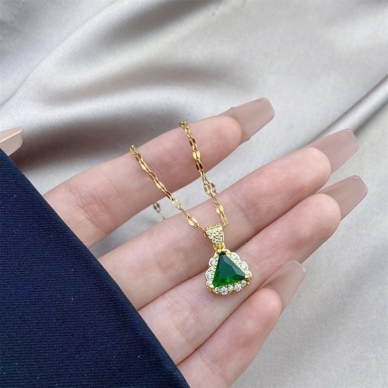 Minimalist Bow Knot Titanium Steel Copper Inlay Rhinestones Pendant Necklace