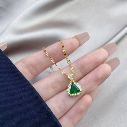 Minimalist Bow Knot Titanium Steel Copper Inlay Rhinestones Pendant Necklace