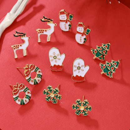Christmas Earrings Red Bell Studs Candy Color Snowflake Studs Alloy Christmas Ear Accessories