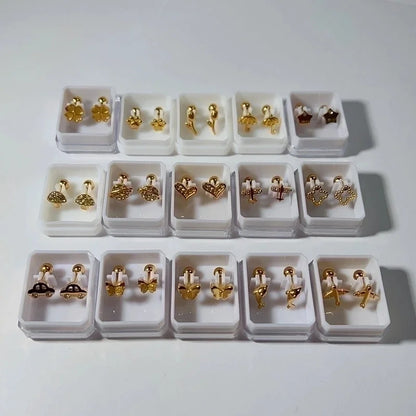 1 Pair Sweet Cross Heart Shape Snowflake Plating 304 Stainless Steel Titanium Steel 18K Gold Plated Cartilage Earrings