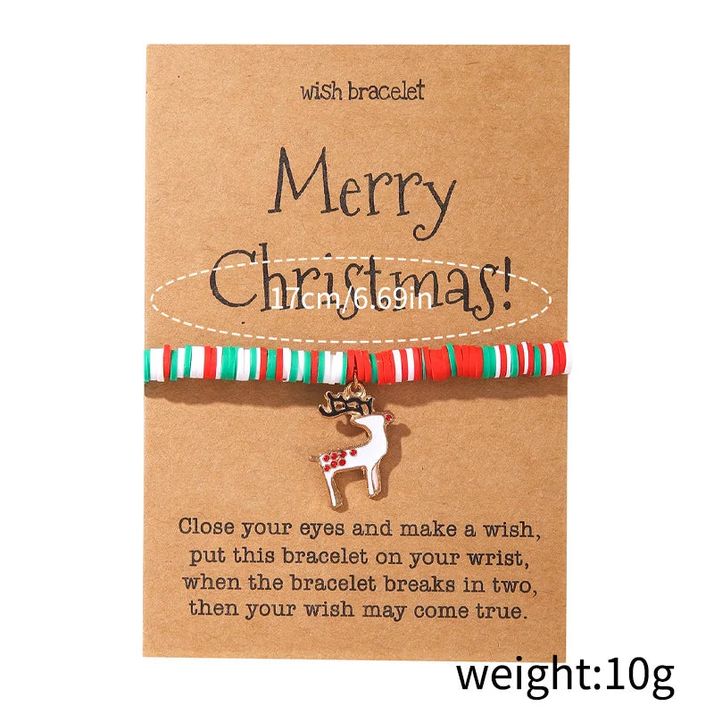 Christmas Bracelet Soft Clay Christmas Ornament Santa Claus Pendant Bracelet Snowflake Reindeer Bracelet