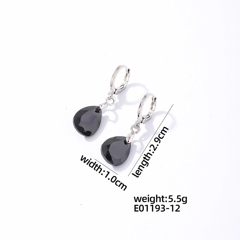 1 Pair Casual Sweet Korean Style Water Droplets Heart Shape Flower Plating Inlay 304 Stainless Steel Zircon Rhodium Plated Drop Earrings