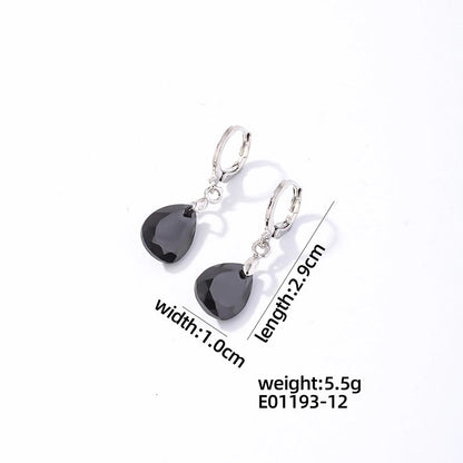 1 Pair Casual Sweet Korean Style Water Droplets Heart Shape Flower Plating Inlay 304 Stainless Steel Zircon Rhodium Plated Drop Earrings
