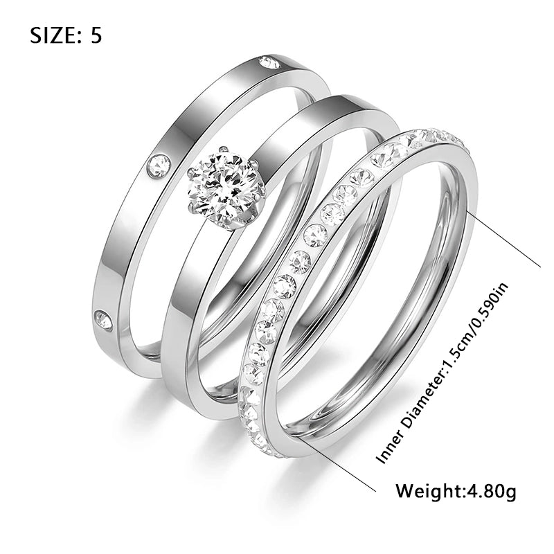 Elegant Minimalist Solid Color Stainless Steel Plating Inlay Zircon 18k Gold Plated Rose Gold Plated White Gold Plated Rings