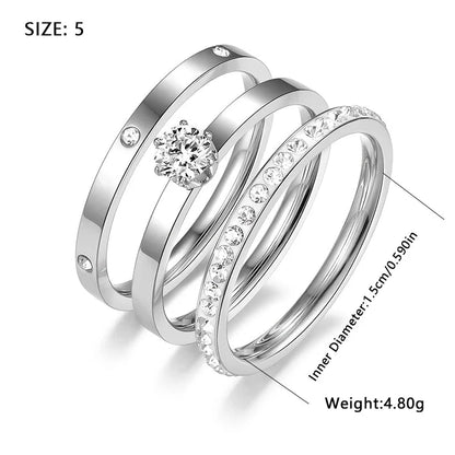 Elegant Minimalist Solid Color Stainless Steel Plating Inlay Zircon 18k Gold Plated Rose Gold Plated White Gold Plated Rings