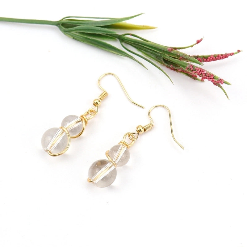 1 Pair Casual Pastoral Gourd Beaded Natural Stone Copper Drop Earrings