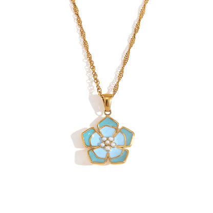 Fashion Petal Geometric Flower Stainless Steel Electroplating Necklaces