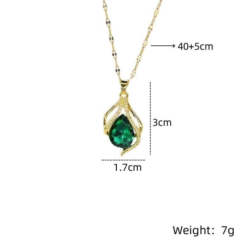 Shiny Geometric 201 Stainless Steel Copper Inlay Zircon Pendant Necklace