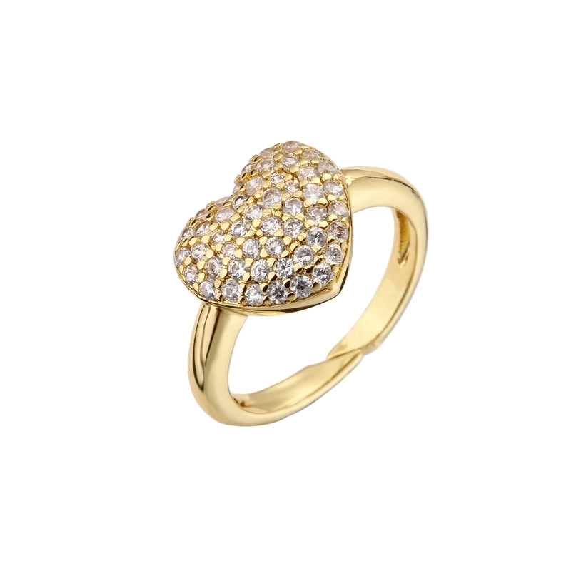 Copper Micro-encrusted Zircon Peach Heart-shaped Opening Adjustable Ring