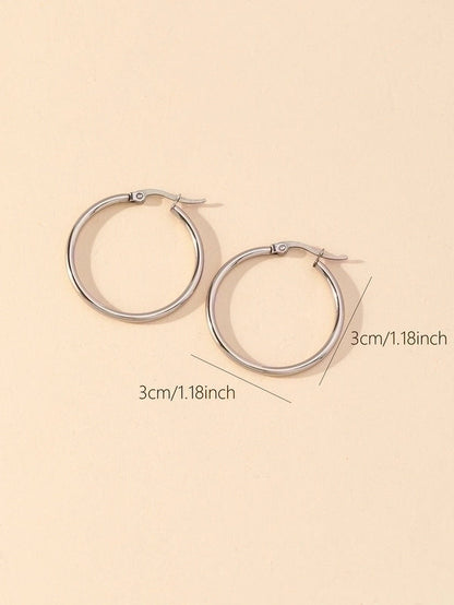 1 Pair Y2k Lady Artistic Solid Color Stainless Steel Hoop Earrings
