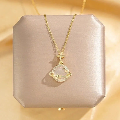 304 Stainless Steel Copper 18K Gold Plated Glam Luxurious Plating Inlay Solid Color Diamond Pendant Necklace