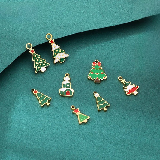 Stainless Steel Oil Drop Christmas Pendant Cartoon Christmas Tree Diy Accessories Christmas Tree Series Pendant Accessories