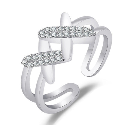 Minimalist Solid Color Copper Plating Inlay Artificial Diamond Rings 1 Piece