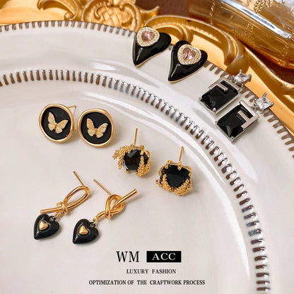 Moderate Luxury Heart Heart Metal Oil Dripping Earrings