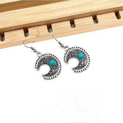 Turquoise Earrings Suit Women\'s Bohemian Retro Personalized Ethnic Style Alloy Earrings