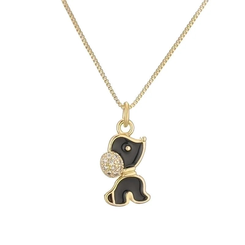 Ig Style Minimalist Dog Cat Copper Plating Inlay Zircon Gold Plated Pendant Necklace