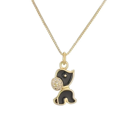 Ig Style Minimalist Dog Cat Copper Plating Inlay Zircon Gold Plated Pendant Necklace