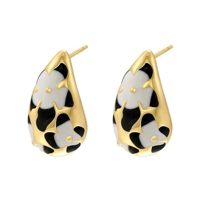 1 Pair Elegant Sweet Water Droplets Enamel Plating Copper 18K Gold Plated Ear Studs