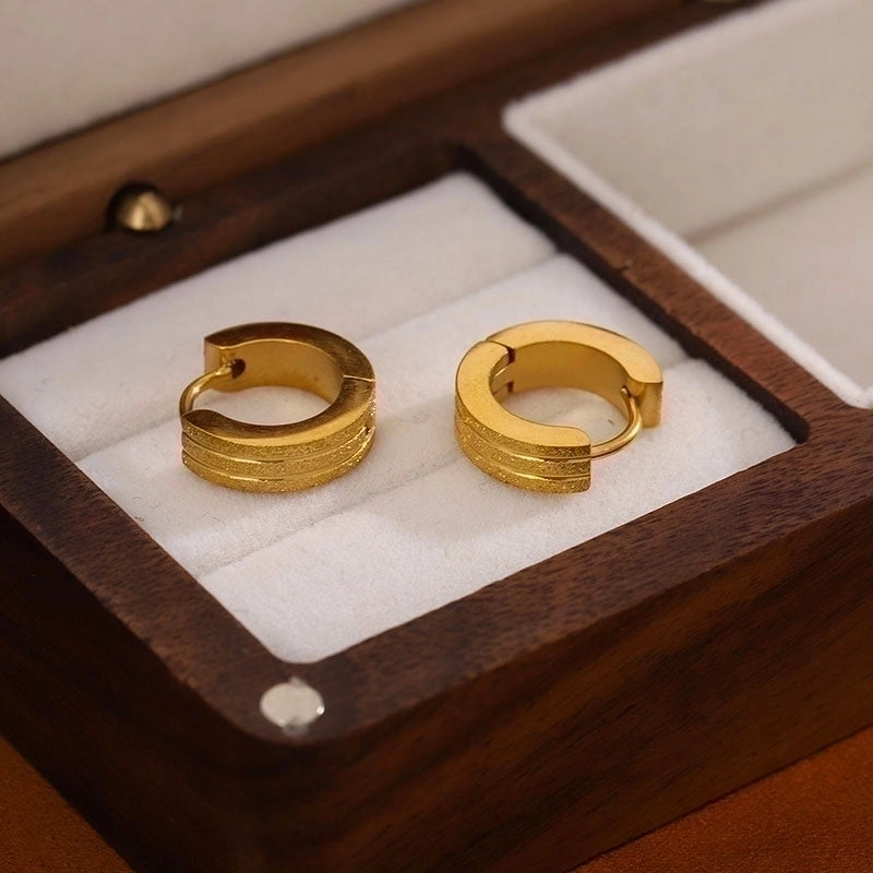 1 Pair Minimalist Round Plating Stainless Steel Titanium Steel 18K Gold Plated Hoop Earrings