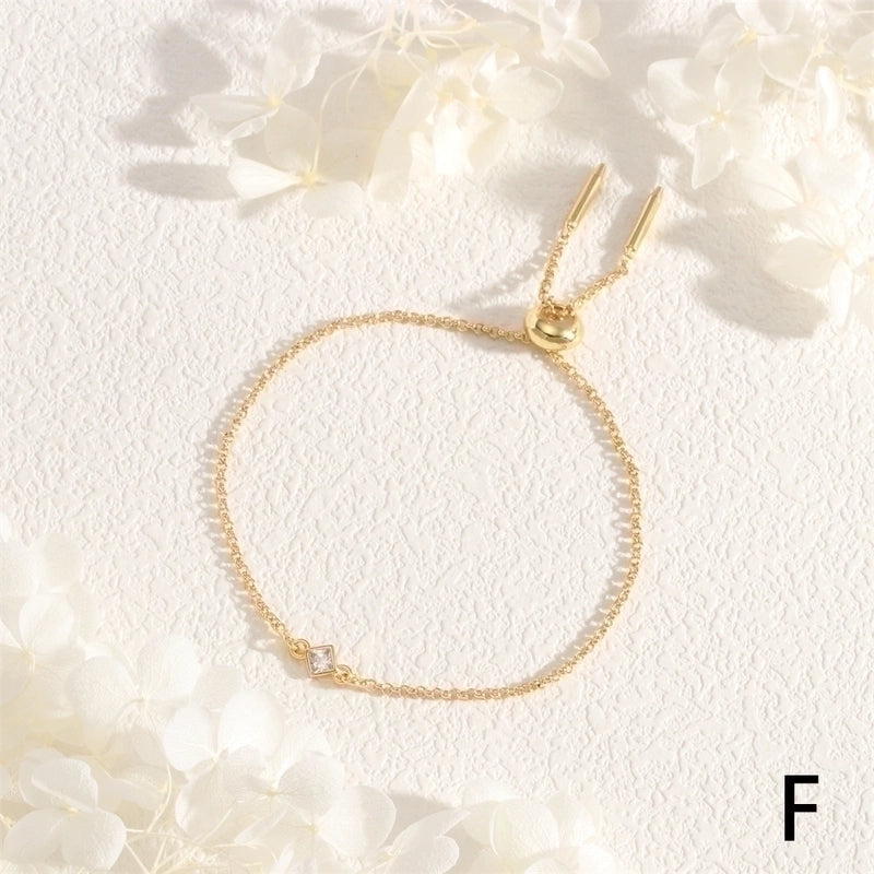 Copper 18K Gold Plated IG Style Minimalist Commute Geometric Rectangle Inlay Zircon Bracelets