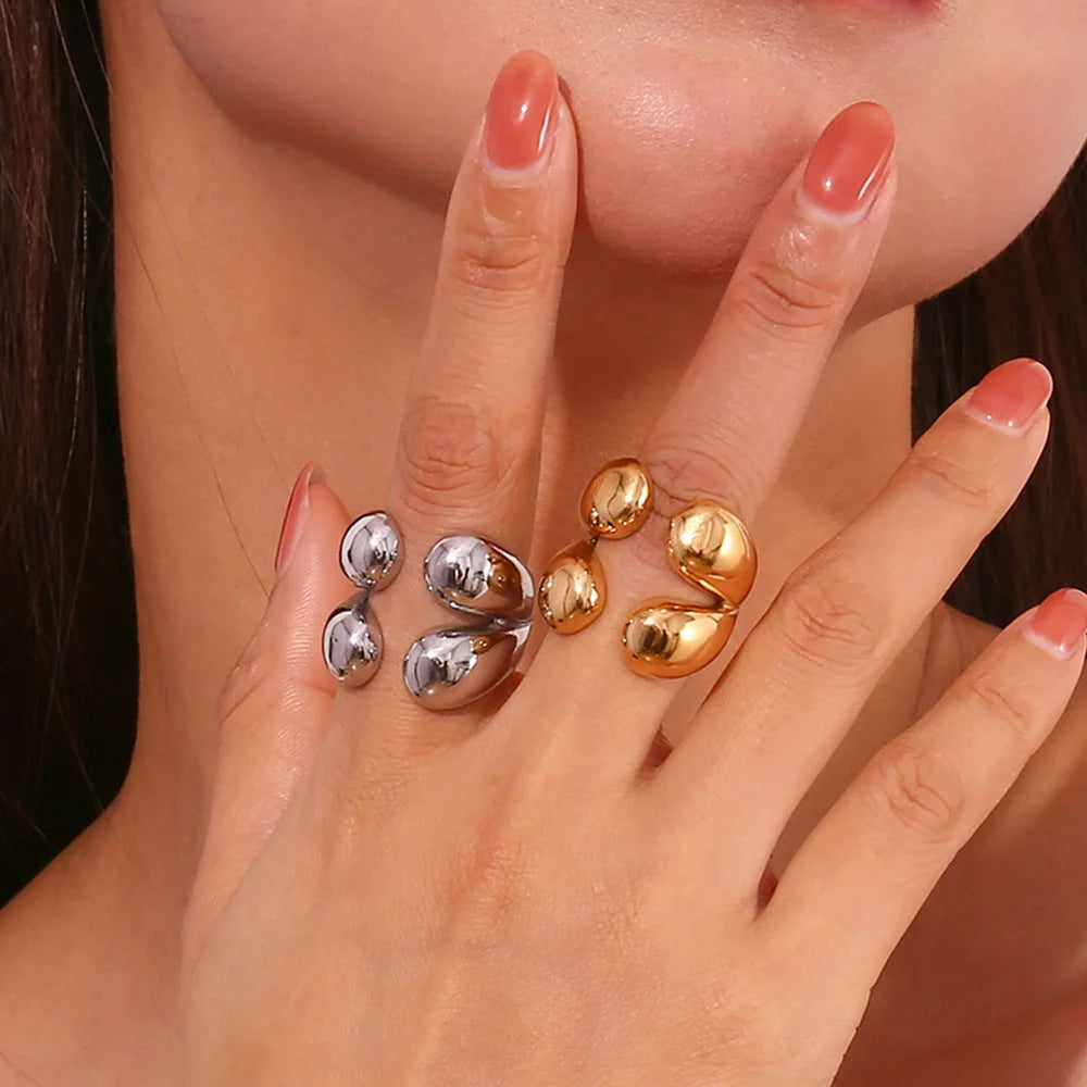 Expressive Fashion Circle Droplet Stainless Steel 18K Gold Plated Rings