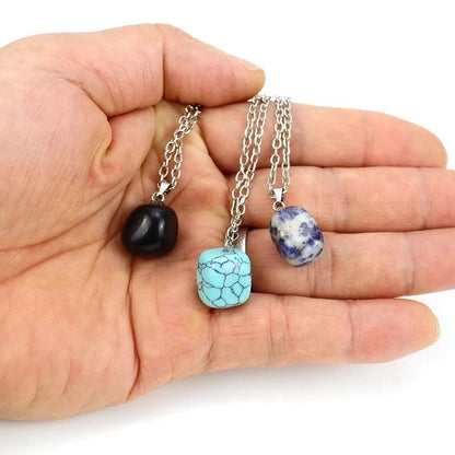 Minimalist Geometric Natural Stone Ferroalloy Knitting Pendant Necklace