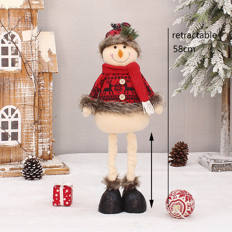 2 Pieces Christmas Stretchable Doll Red Plaid Fabric Doll Gift Elderly Snowman Mall Decoration Ornament Decoration Supplies