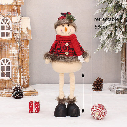 2 Pieces Christmas Stretchable Doll Red Plaid Fabric Doll Gift Elderly Snowman Mall Decoration Ornament Decoration Supplies